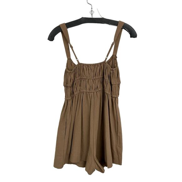 NWT Mustard Seed Dark Taupe Smocked Bodice Drawstring Tie Romper Small - Picture 8 of 8